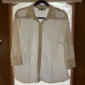 Jones New York‎ Sport 100% Cotton Eyelit Front Button Down 3/4 Length, Sz L